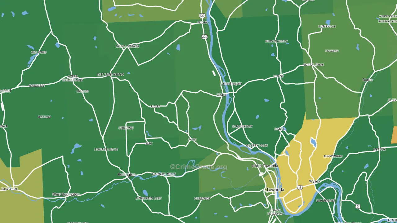 Bradford County, PA Map of Vehicle Theft Rates