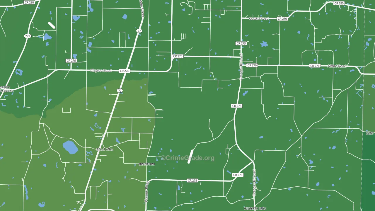 Bradford, FL Map of Vehicle Theft Rates