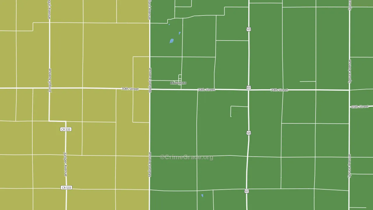 Bradford, IA Map of Vehicle Theft Rates