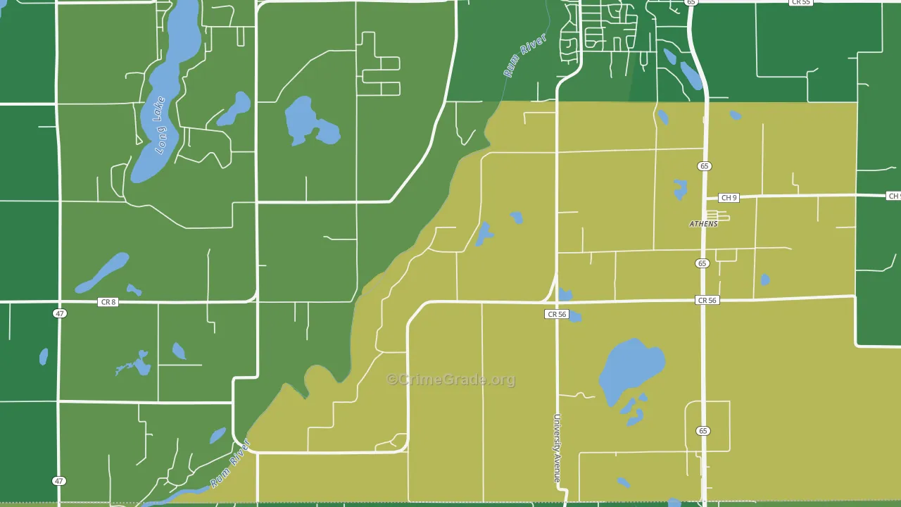 Bradford, MN Map of Vehicle Theft Rates