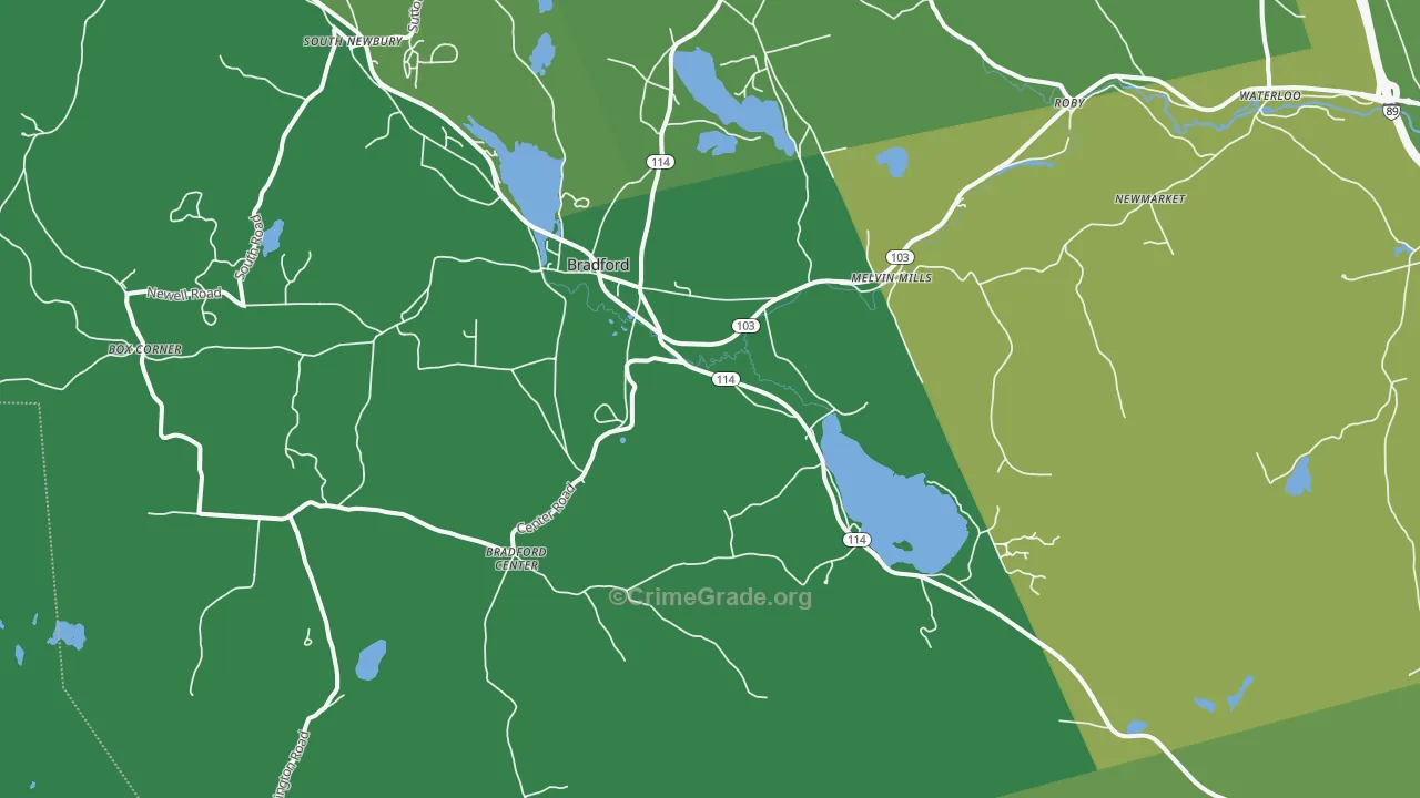 Bradford, NH Map of Vehicle Theft Rates