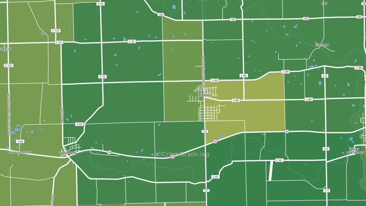 Bradford, OH Map of Vehicle Theft Rates