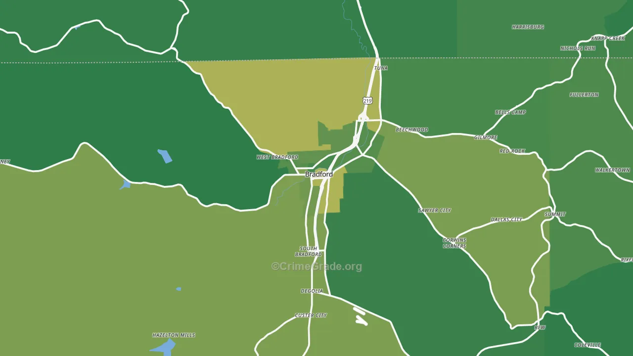 Bradford, PA Map of Vehicle Theft Rates
