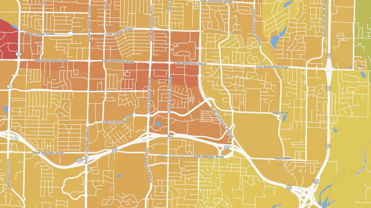 Bradford Park, Springfield, MO Map of Vehicle Theft Rates