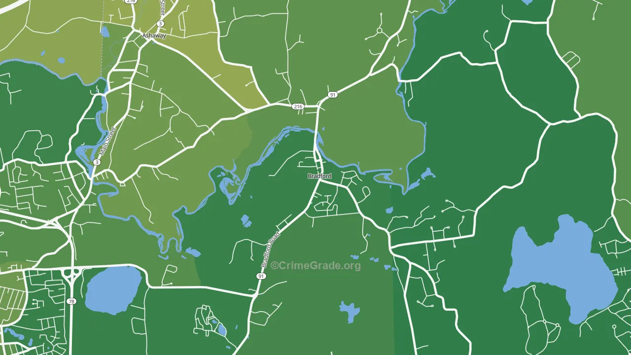 Bradford, RI Map of Vehicle Theft Rates