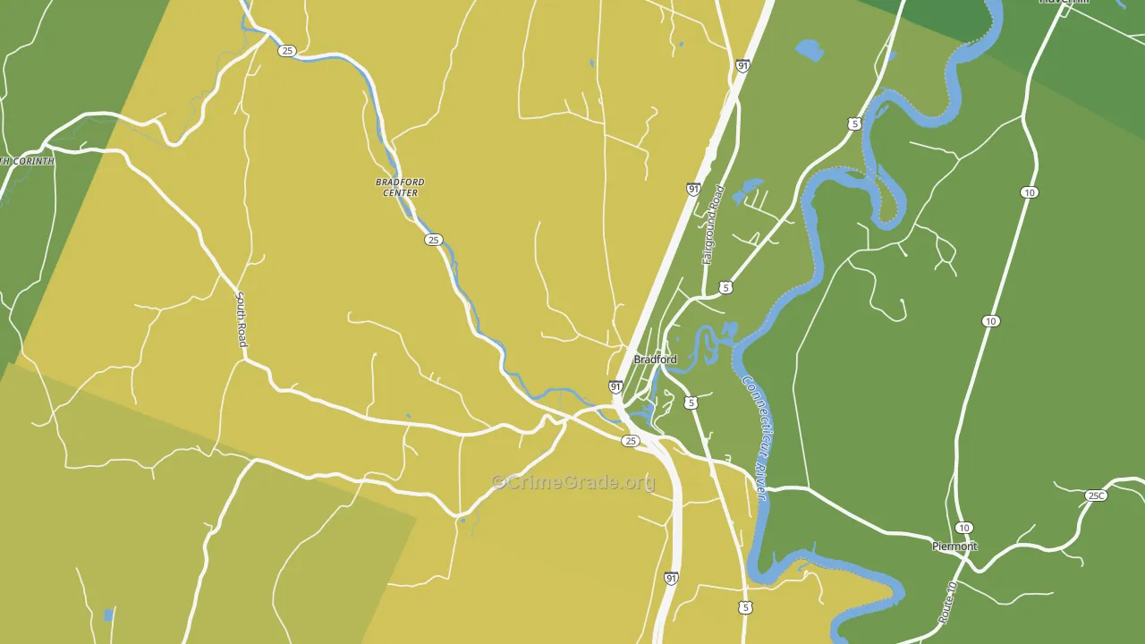 Bradford, VT Map of Vehicle Theft Rates