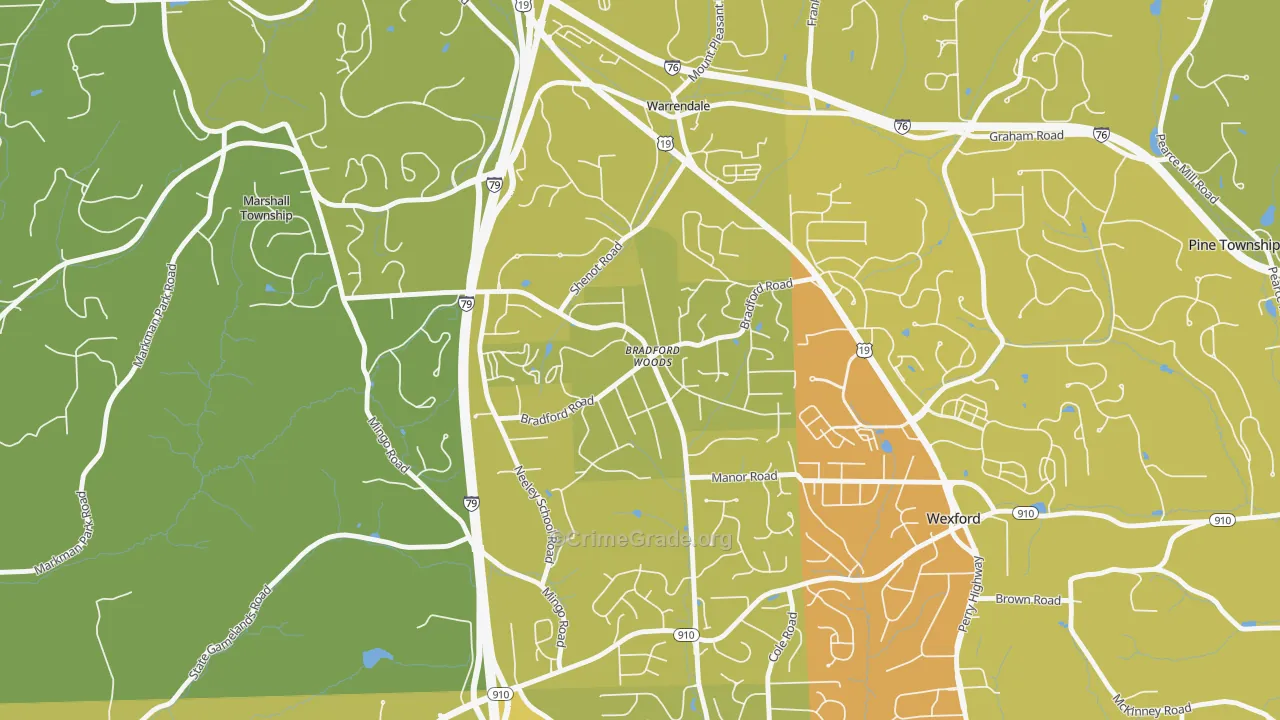 Bradford Woods, PA Map of Vehicle Theft Rates