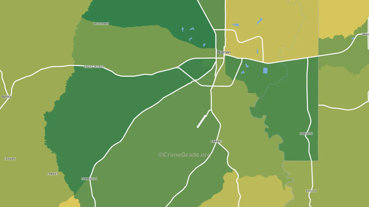 Bradley County, AR Map of Vehicle Theft Rates