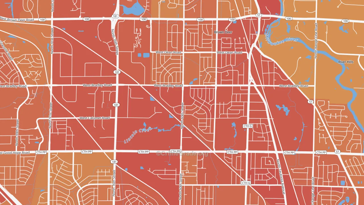Bradley Estates, Milwaukee, WI Map of Vehicle Theft Rates