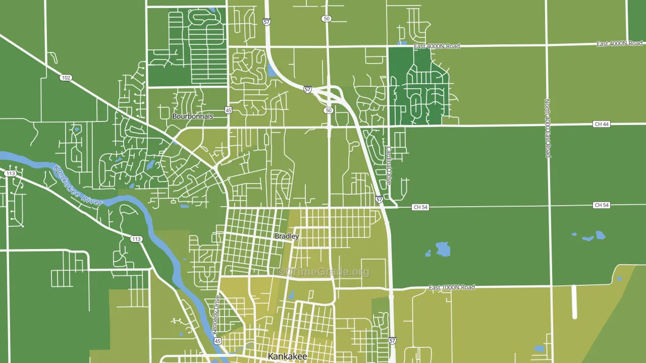 Bradley, IL Map of Vehicle Theft Rates