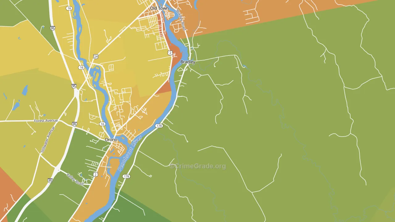 Bradley, ME Map of Vehicle Theft Rates