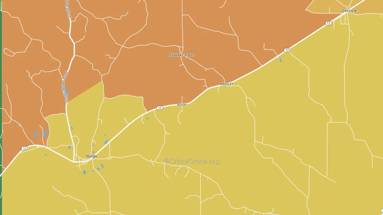Bradley, MS Map of Vehicle Theft Rates