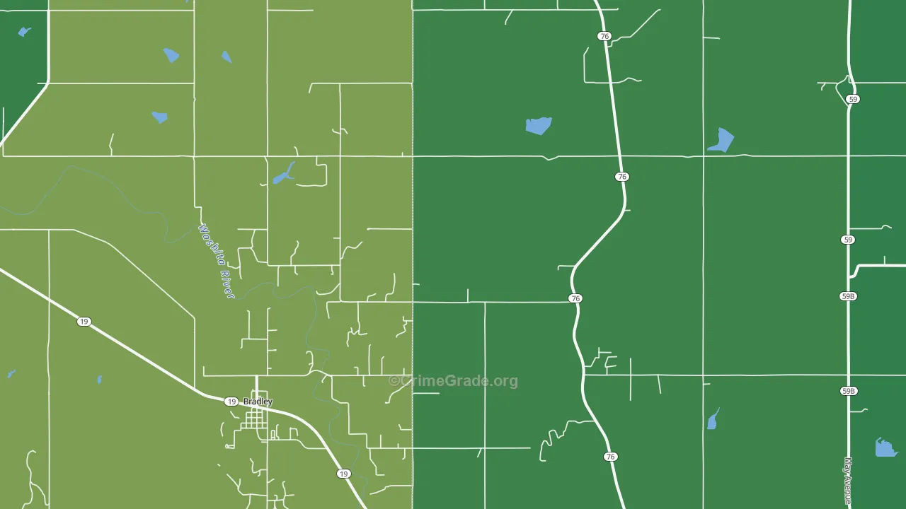 Bradley, OK Map of Vehicle Theft Rates