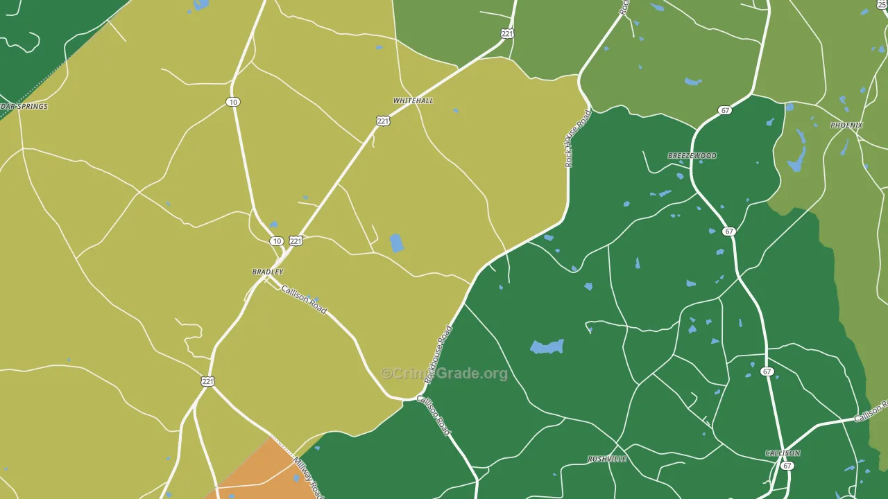 Bradley, SC Map of Vehicle Theft Rates