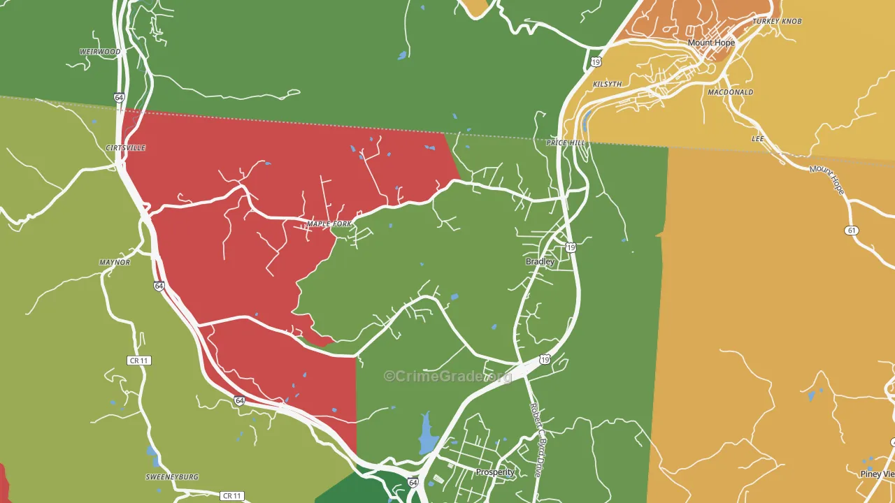 Bradley, WV Map of Vehicle Theft Rates