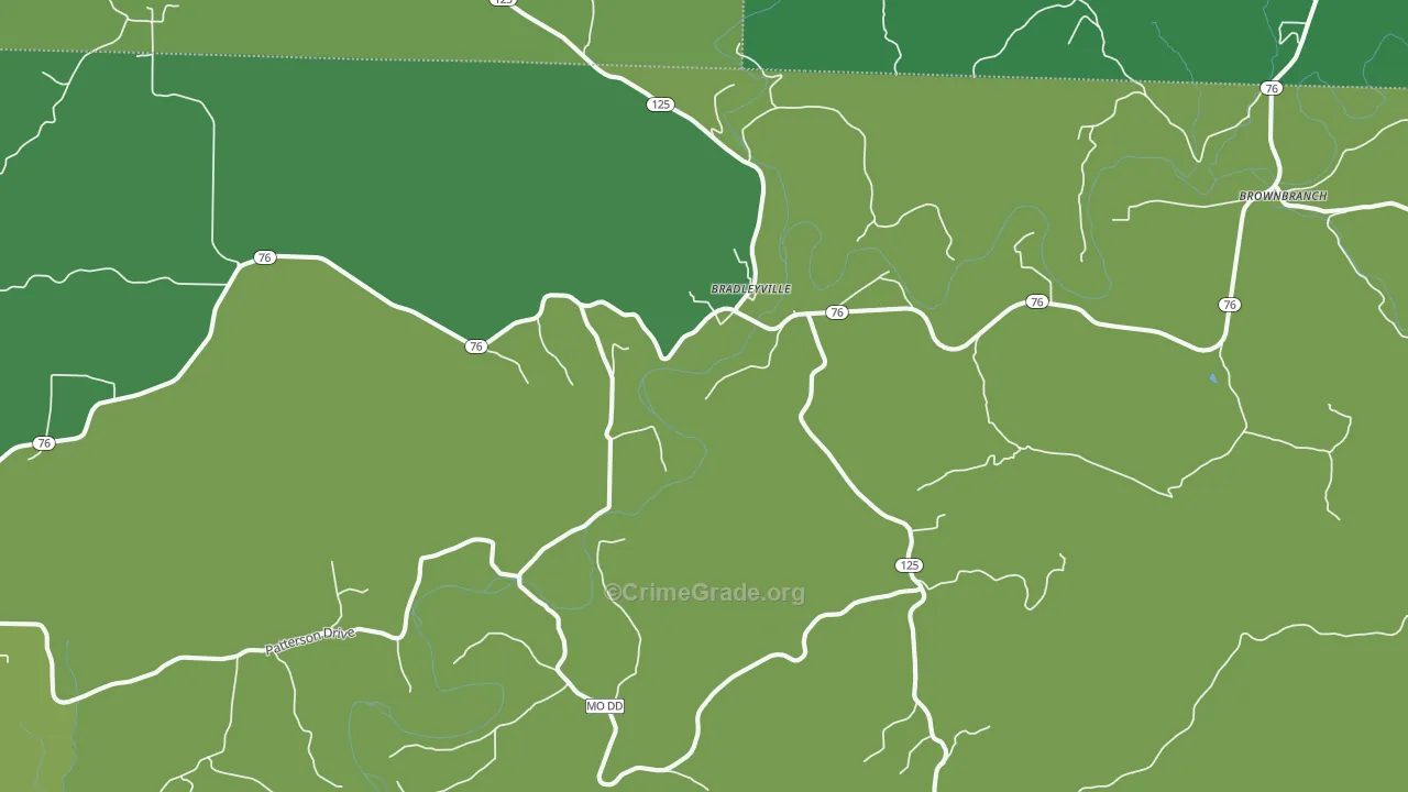 Bradleyville, MO Map of Vehicle Theft Rates