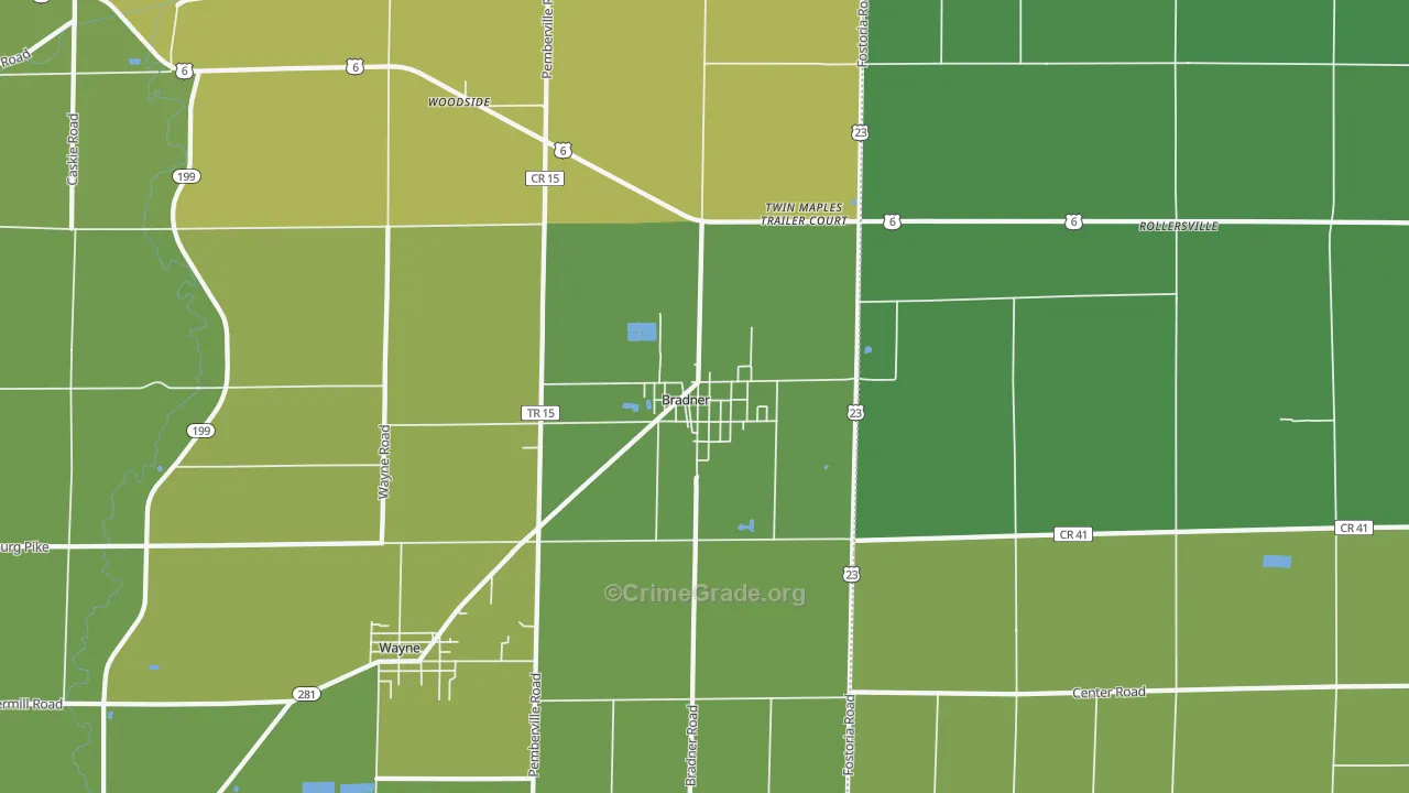 Bradner, OH Map of Vehicle Theft Rates
