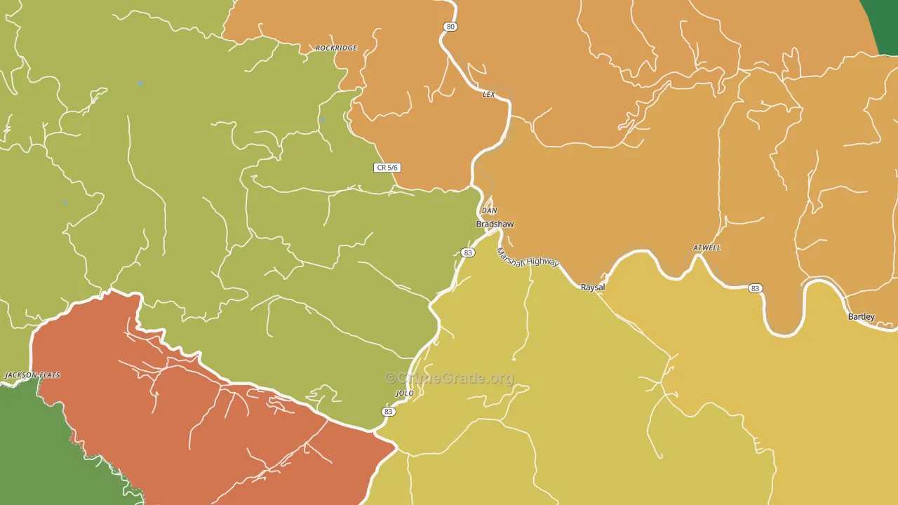 Bradshaw, WV Map of Vehicle Theft Rates