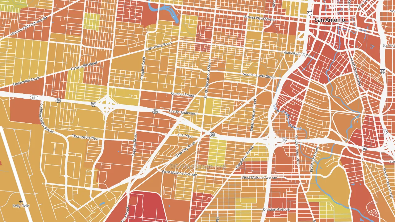 Brady Gardens, San Antonio, TX Map of Vehicle Theft Rates