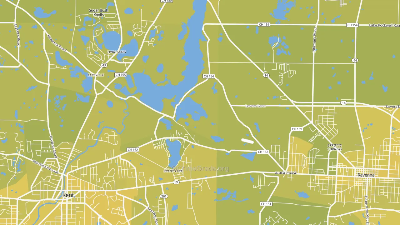 Brady Lake, OH Map of Vehicle Theft Rates