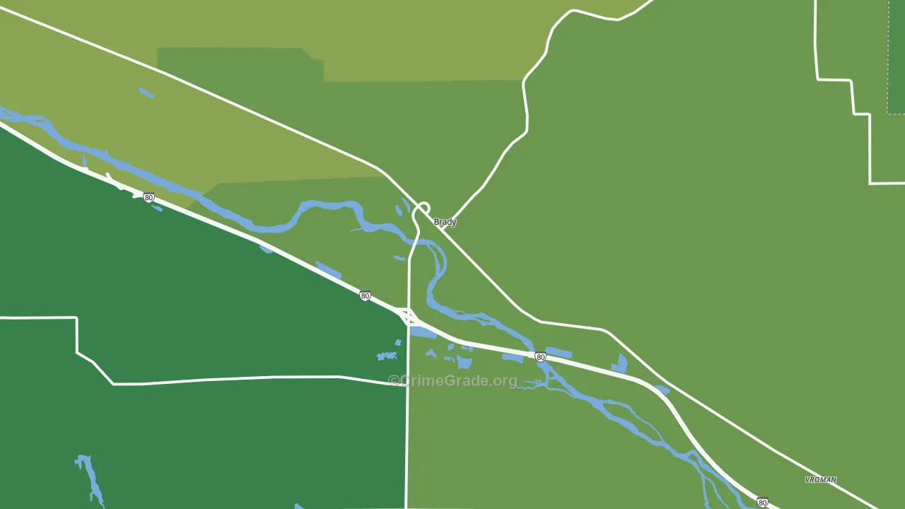 Brady, NE Map of Vehicle Theft Rates