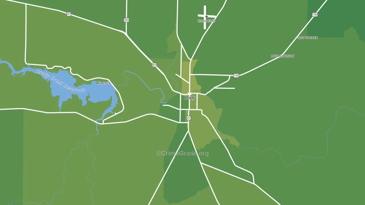 Brady, TX Map of Vehicle Theft Rates