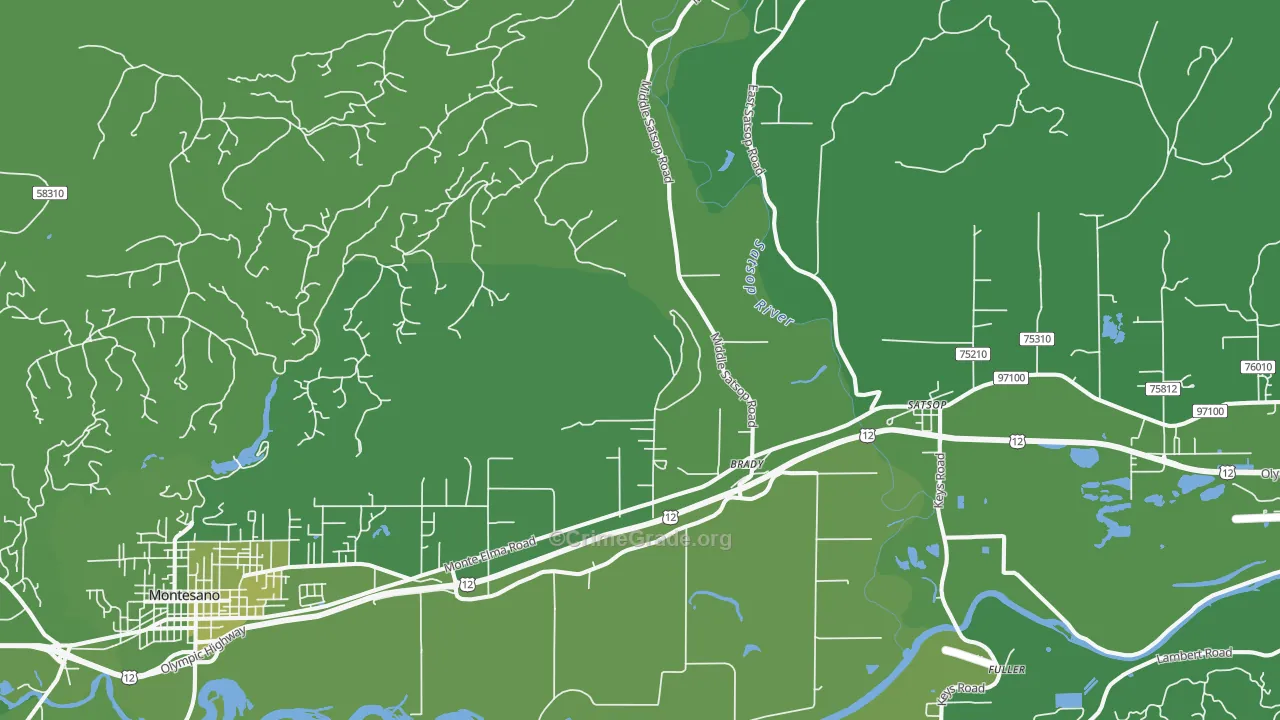 Brady, WA Map of Vehicle Theft Rates