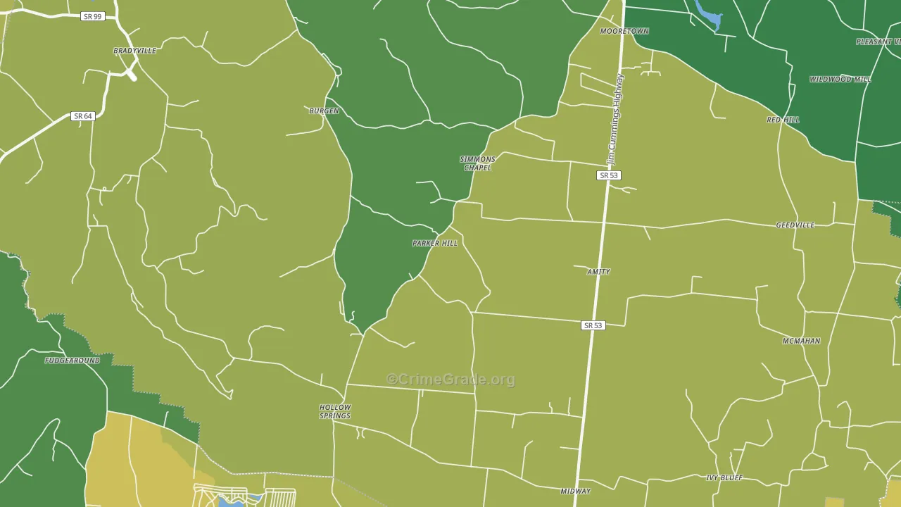 Bradyville, TN Map of Vehicle Theft Rates