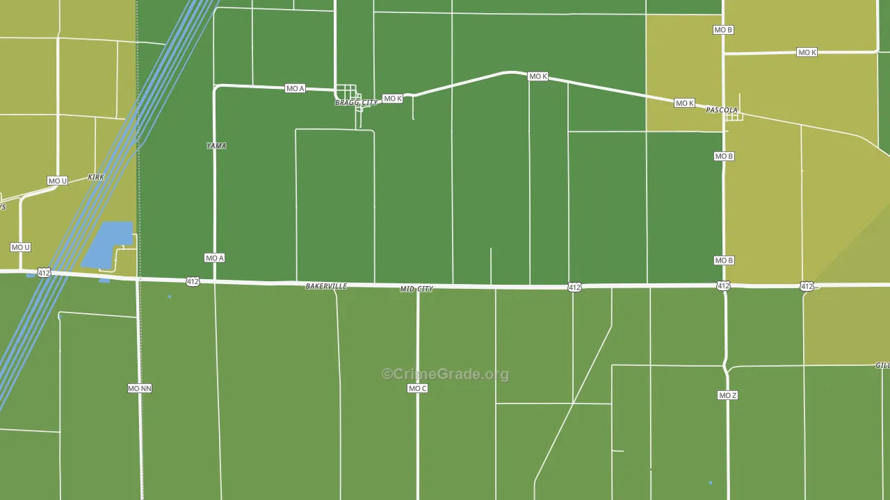 Bragg City, MO Map of Vehicle Theft Rates