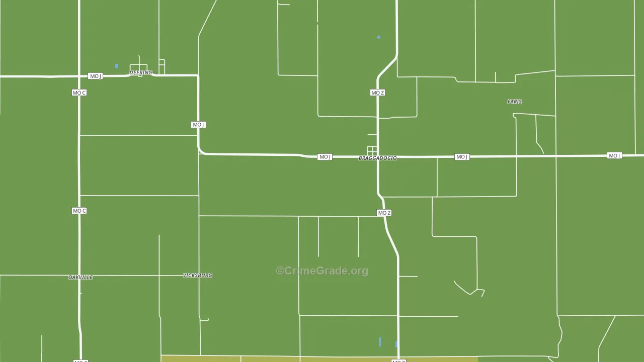 Braggadocio, MO Map of Vehicle Theft Rates