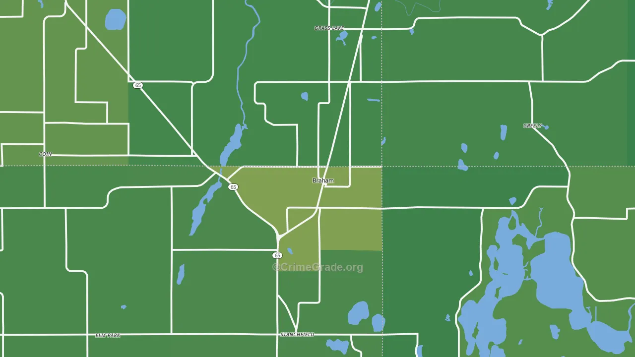 Braham, MN Map of Vehicle Theft Rates