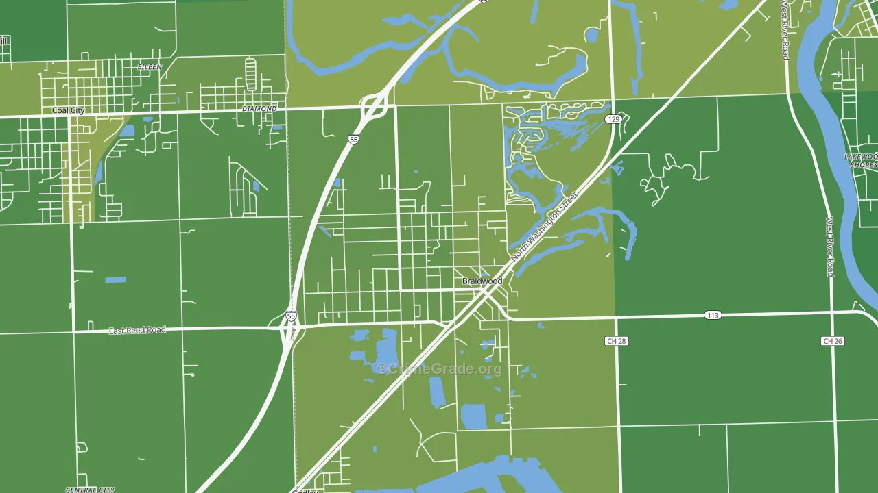 Braidwood, IL Map of Vehicle Theft Rates