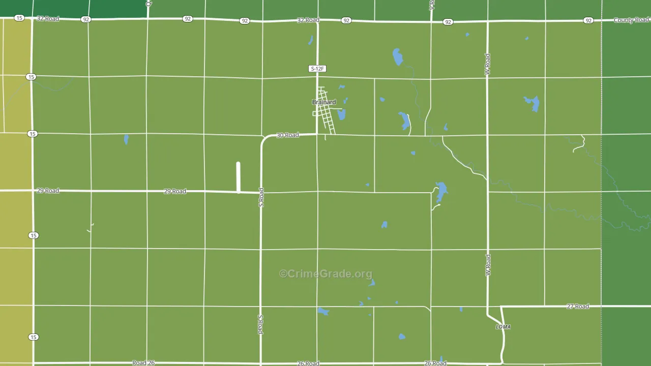 Brainard, NE Map of Vehicle Theft Rates