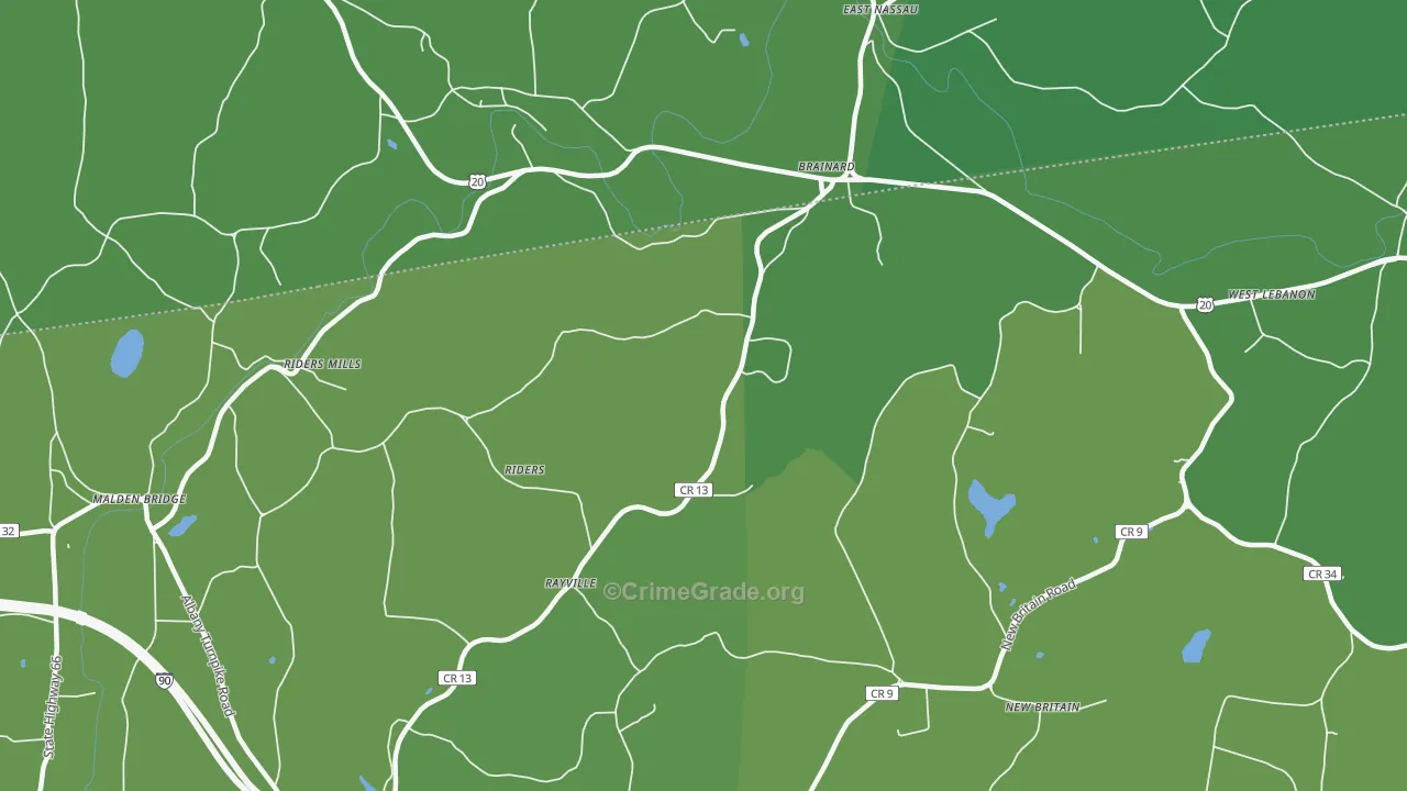 Brainard, NY Map of Vehicle Theft Rates