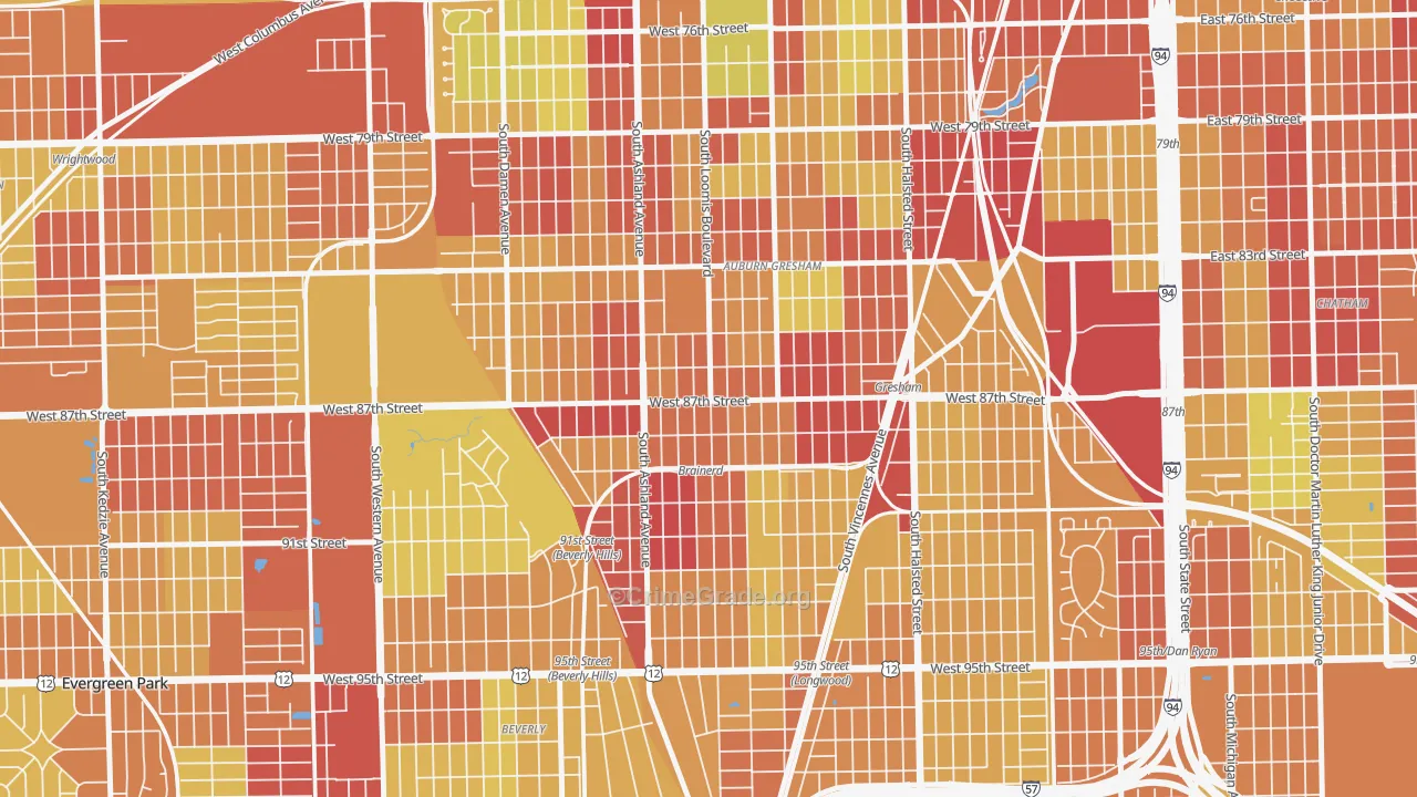 Brainerd, Chicago, IL Map of Vehicle Theft Rates