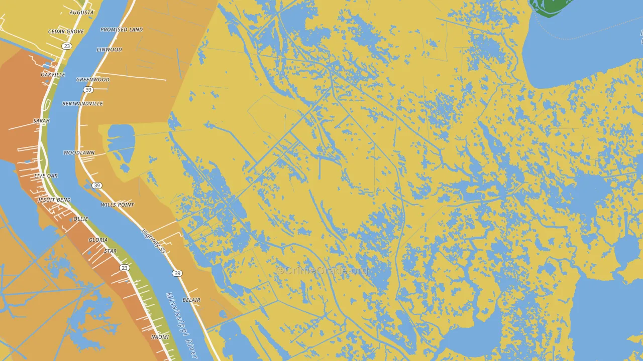 Braithwaite, LA Map of Vehicle Theft Rates