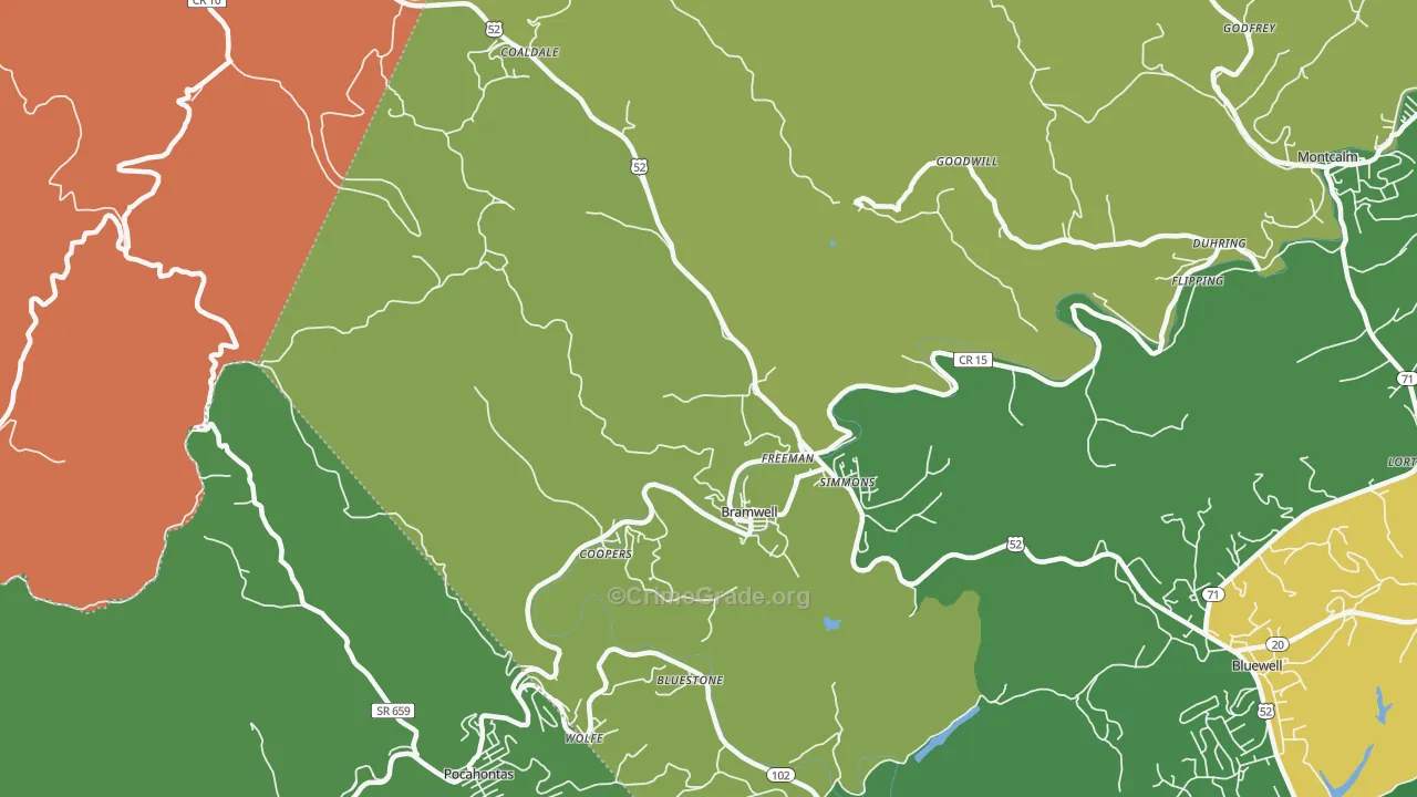 Bramwell, WV Map of Vehicle Theft Rates