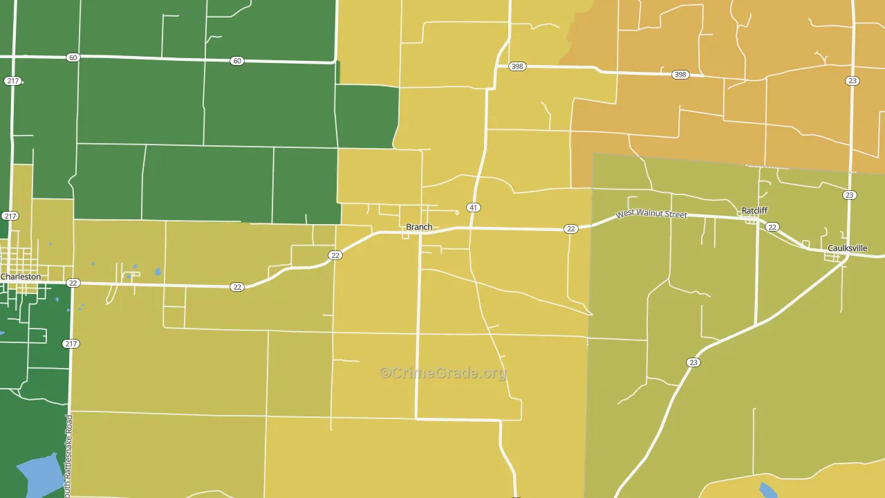Branch, AR Map of Vehicle Theft Rates