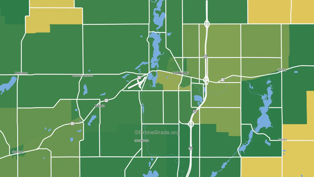 Branch County, MI Map of Vehicle Theft Rates
