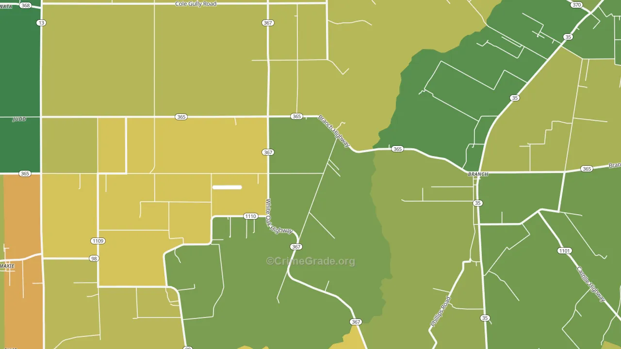 Branch, LA Map of Vehicle Theft Rates