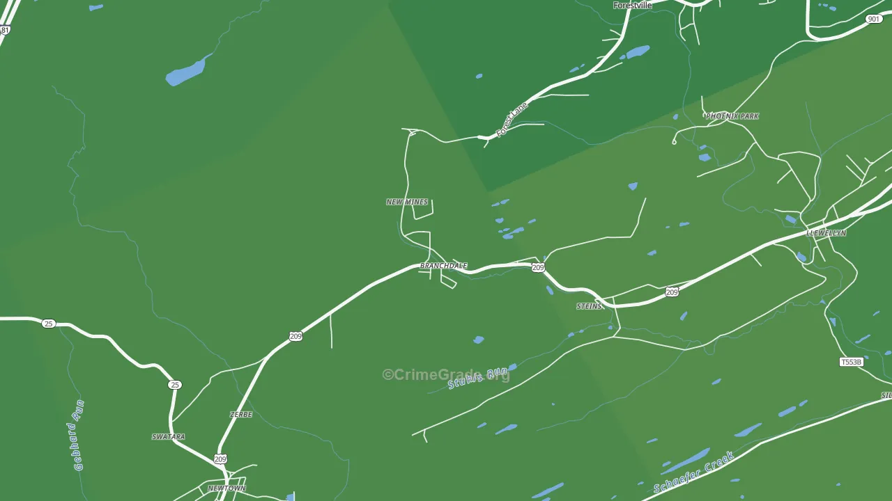 Branchdale, PA Map of Vehicle Theft Rates