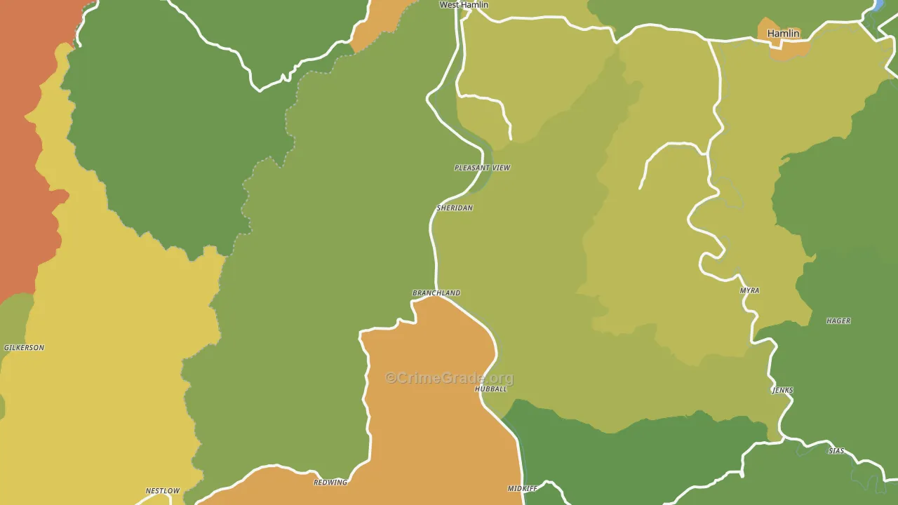Branchland, WV Map of Vehicle Theft Rates