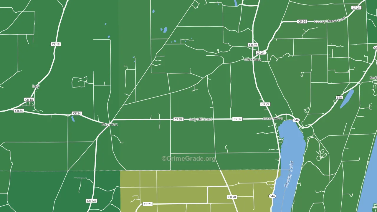 Branchport, NY Map of Vehicle Theft Rates