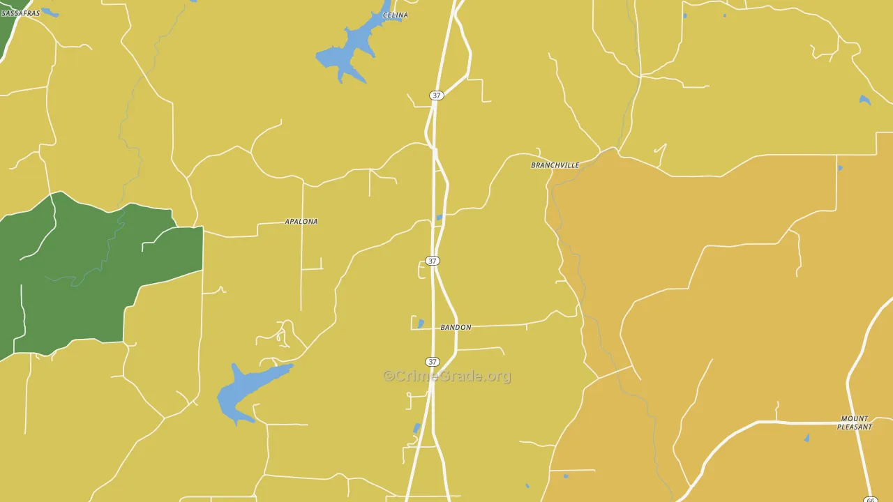 Branchville, IN Map of Vehicle Theft Rates