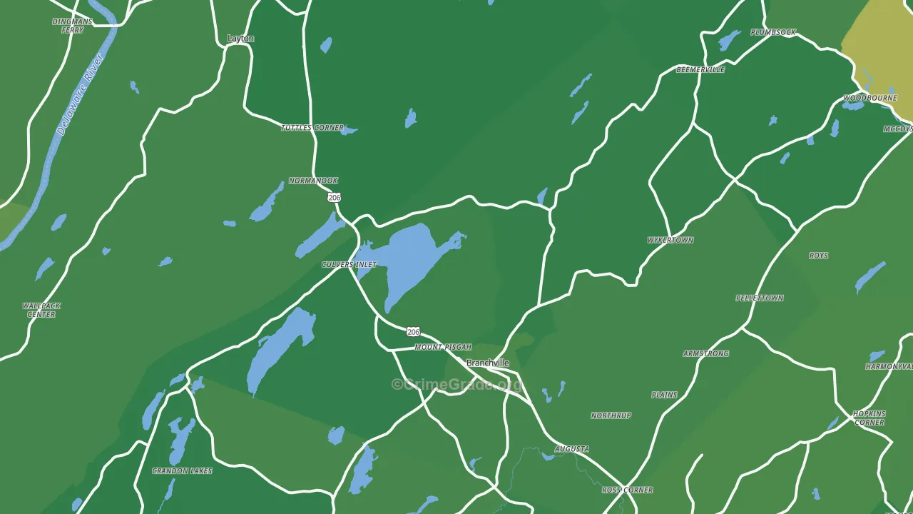 Branchville, NJ Map of Vehicle Theft Rates