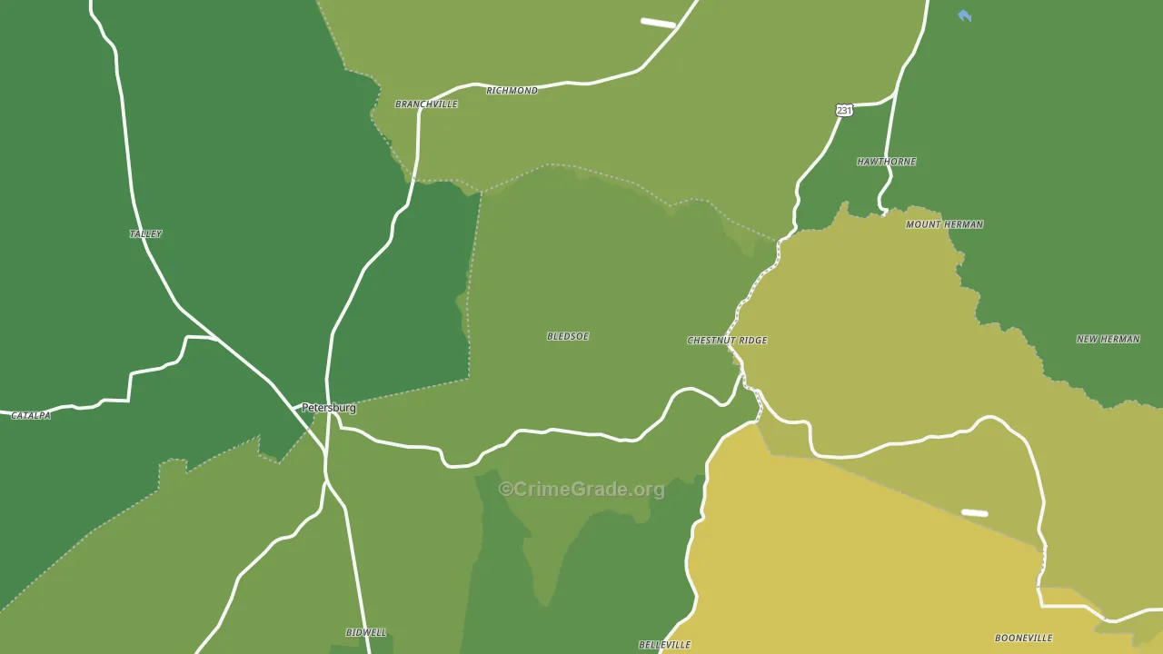Branchville, TN Map of Vehicle Theft Rates