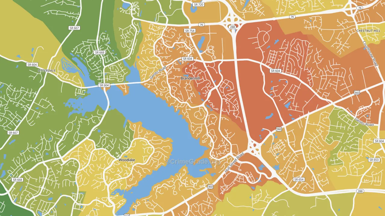 Brandermill, VA Map of Vehicle Theft Rates