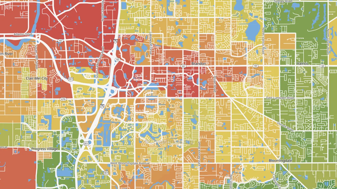 Brandon, FL Map of Vehicle Theft Rates