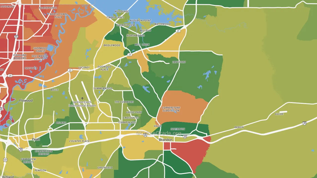 Brandon, MS Map of Vehicle Theft Rates