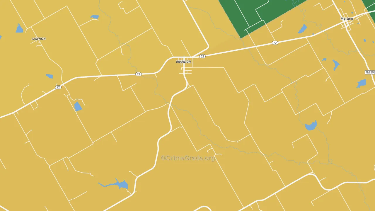 Brandon, TX Map of Vehicle Theft Rates